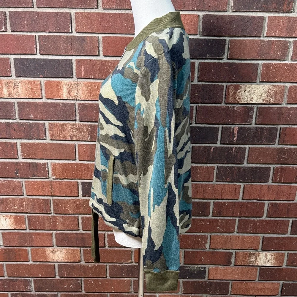 New J. Crew Camouflage Bomber Knit Sweater Jacket Size Small
